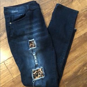 L&B Leopard Patch Distressed Skinny Jeans